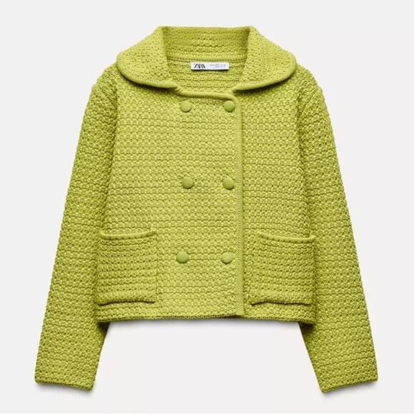 ZARA CHUNKY KNIT PETER PAN COLLAR CARDIGAN - Picture 2 of 7